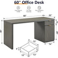 60 Inch Contemporary Executive Desk Wooden Home Office & Fluted Computer Desk