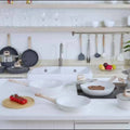 Non Stick 12 POTS and Pans Set, Cookware Set, Including Frying Pan, Steamer, Silicone Spatula and Tongs Granite Cooking Set (Black)