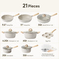 Carote Nonstick Cookware Set 21-Piece, Kitchen Pots and Pans Set, Stay Cool Handles, Induction Compatible, Cookware Set for RV and Camping, Beige